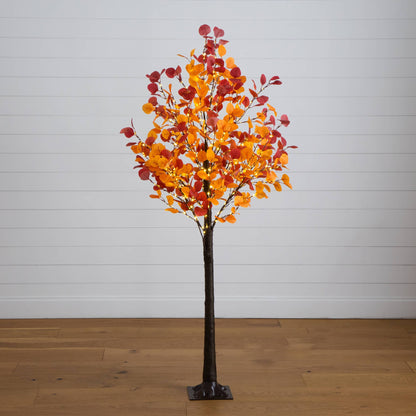 6 ft Nearly Natural pre-lit autumn eucalyptus artificial tree with 420 white LED lights on Tampa Home & Garden Store