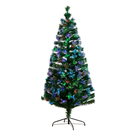 6' Nearly Natural pre-lit fiber optic Christmas tree with 220 colorful LEDs on black metal stand on Tampa Home & Garden Store
