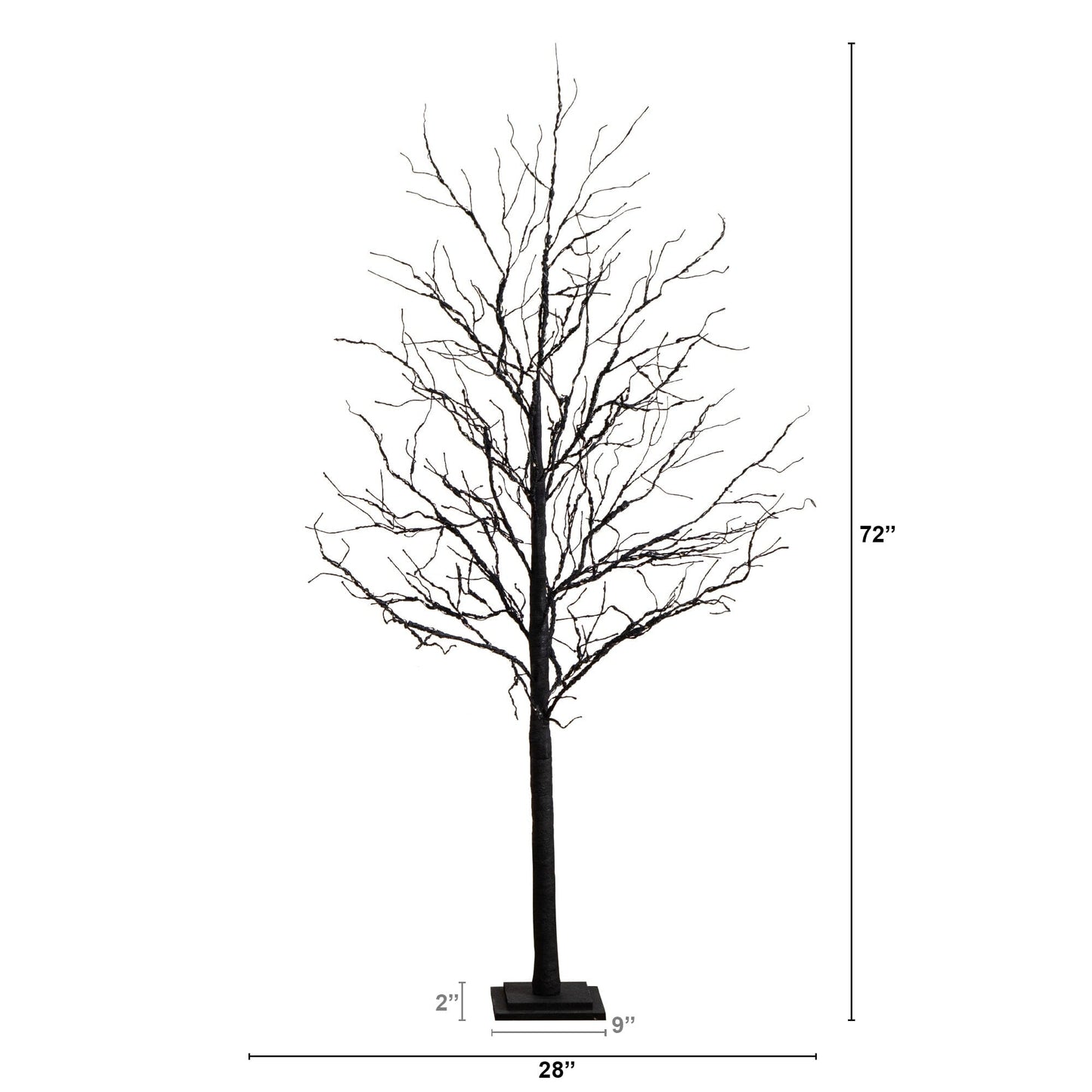 Árbol artificial de lujo de ramas negras de 1,8 m para Halloween, preiluminado con 156 luces LED naranjas y moradas