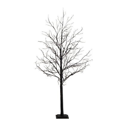 Árbol artificial de lujo de ramas negras de 1,8 m para Halloween, preiluminado con 156 luces LED naranjas y moradas