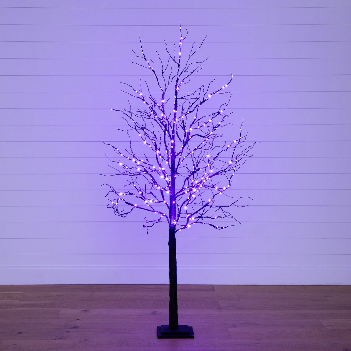 Árbol artificial de lujo de ramas negras de 1,8 m para Halloween, preiluminado con 156 luces LED naranjas y moradas
