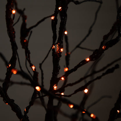 Árbol artificial de lujo de ramas negras de 1,8 m para Halloween, preiluminado con 156 luces LED naranjas y moradas
