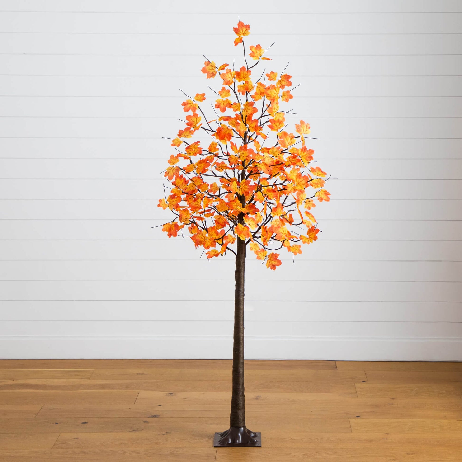 6' Pre-Lit Autumn Maple artificial tree with orange leaves and 120 warm white LEDs Nearly Natural on Tampa Home & Garden Store