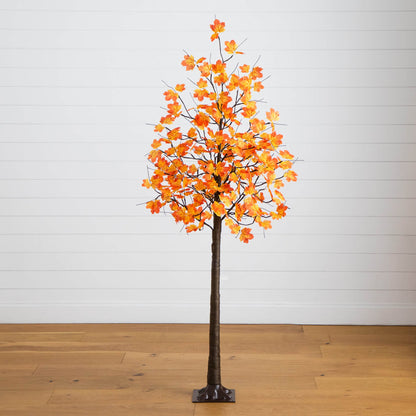 6' Pre-Lit Autumn Maple artificial tree with orange leaves and 120 warm white LEDs Nearly Natural on Tampa Home & Garden Store