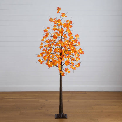 6' Pre-Lit Autumn Maple Artificial Tree with 120 warm white LEDs, orange leaves. Nearly Natural on Tampa Home & Garden Store