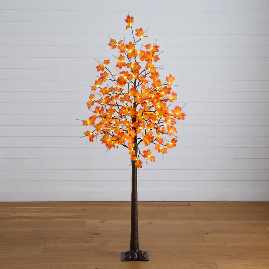 6' Pre-Lit Autumn Maple Artificial Tree with 120 warm white LEDs, orange leaves. Nearly Natural on Tampa Home & Garden Store
