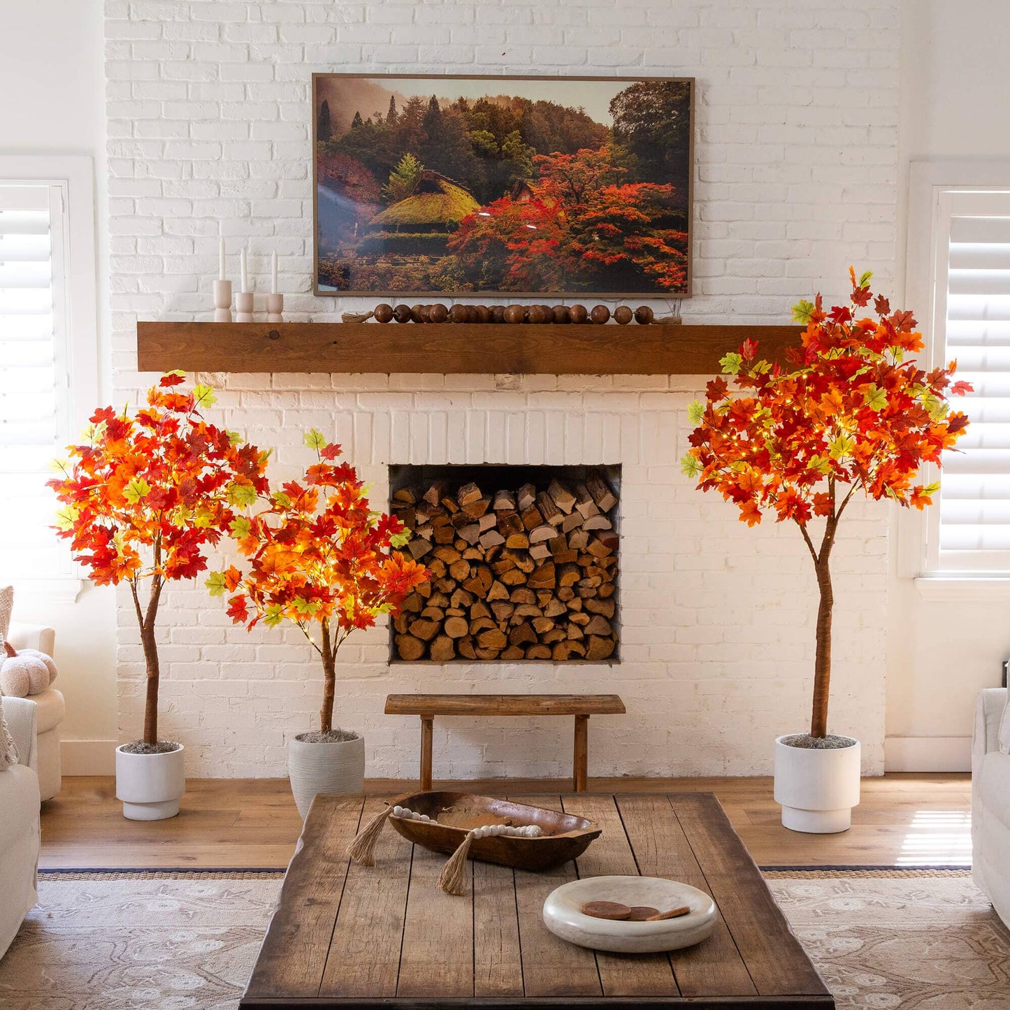 2 Nearly Natural 6' Pre-Lit Shades of Autumn Maple trees with 360 warm white LEDs in pots on Tampa Home & Garden Store