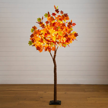 6' Nearly Natural pre-lit autumn Maple artificial fall tree with 360 warm white LEDs on Tampa Home & Garden Store