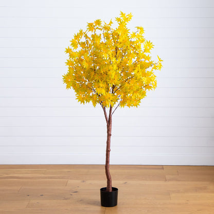 6-ft Nearly Natural pre-lit yellow autumn maple artificial tree with 350 warm white LEDs in black pot on Tampa Home & Garden Store