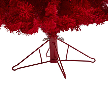 6' Red Flocked Fraser Fir Artificial Christmas Tree with 350 red lights 748 branches Nearly Natural on Tampa Home & Garden Store