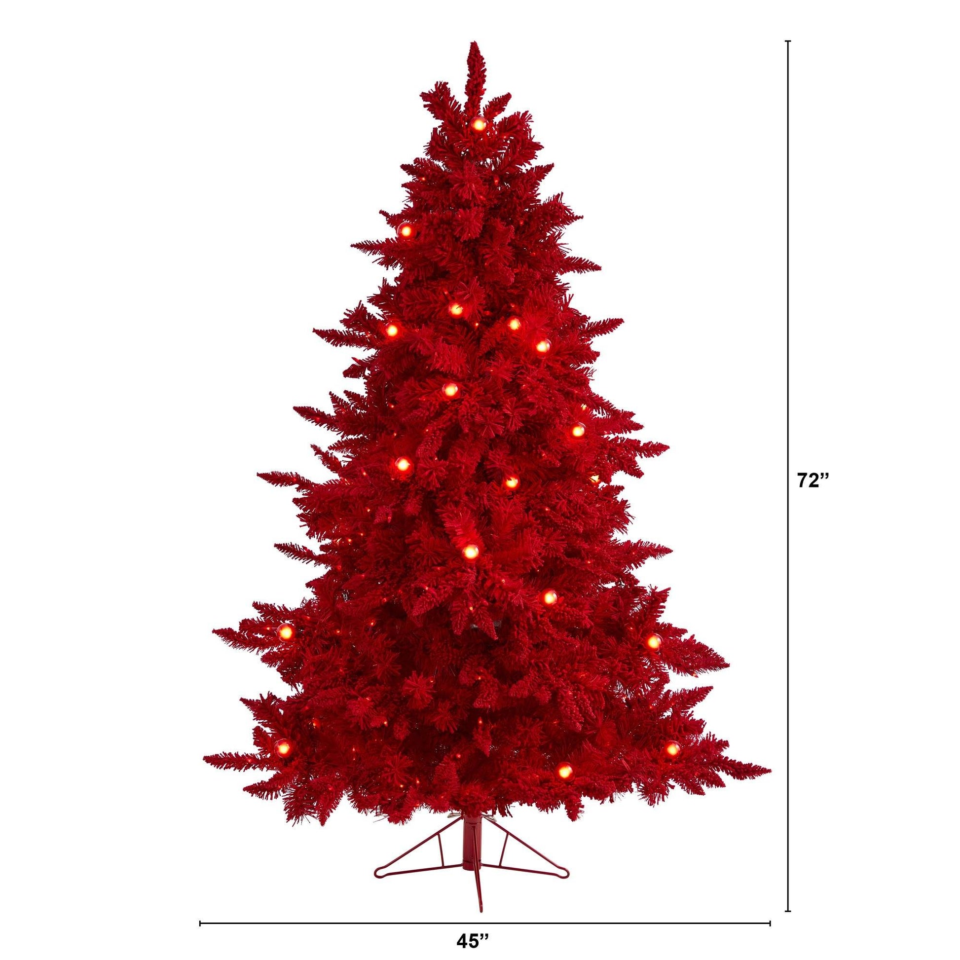 Nearly Natural 6ft red flocked Fraser fir artificial Christmas tree with 350 red lights on Tampa Home & Garden Store