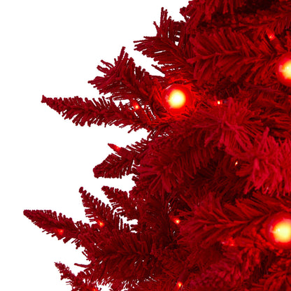 Christmas tree Nearly Natural 6 ft red flocked Fraser fir with 350 red lights and 748 bendable branches on Tampa Home & Garden Store