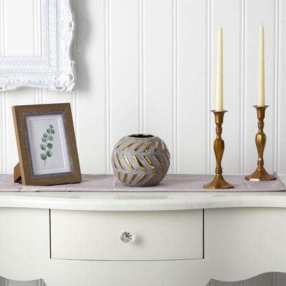 6” Regal Round Stone Vase with Gold Accents