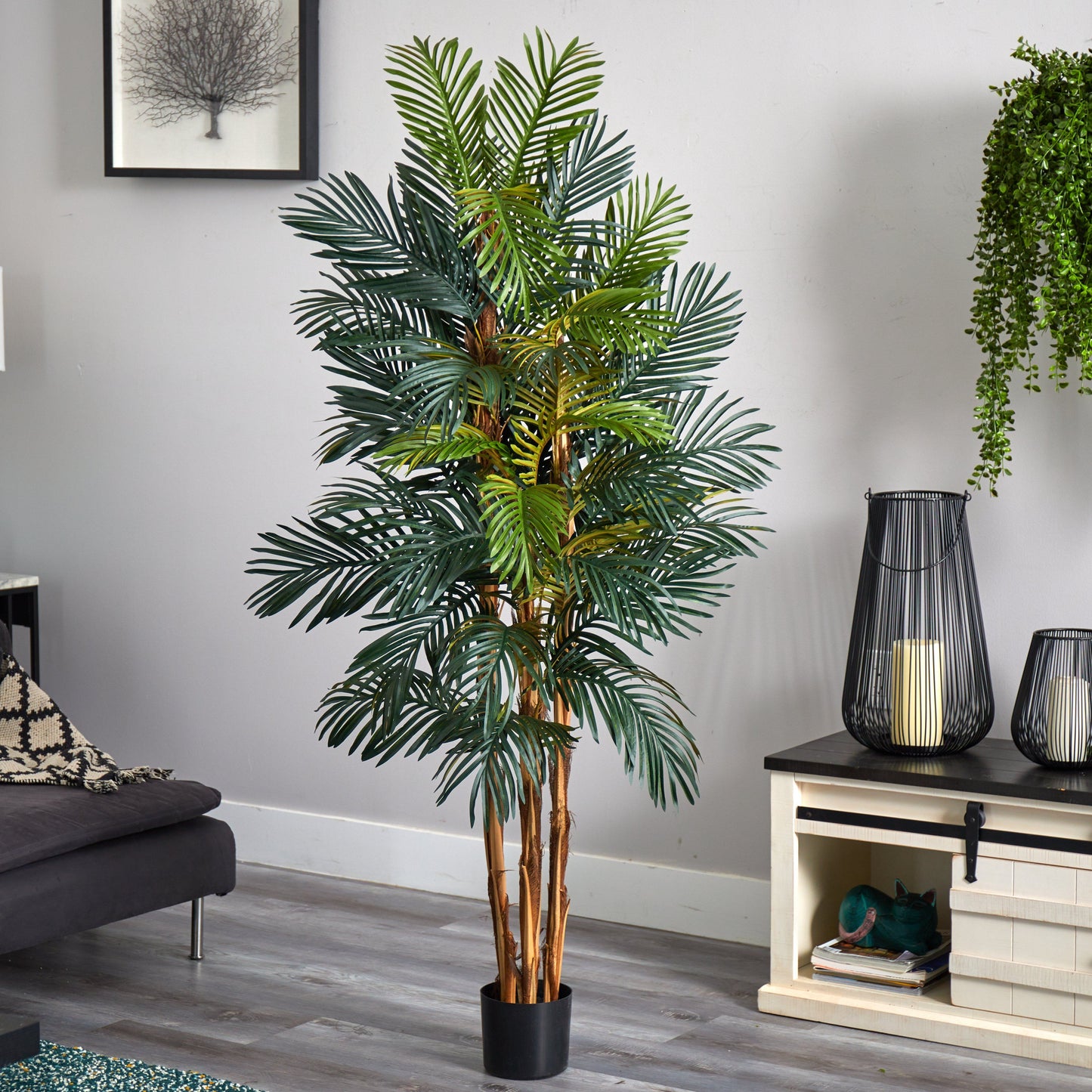6' Robellini Palm Silk Tree by Nearly Natural in black pot with lush green fronds on Tampa Home & Garden Store