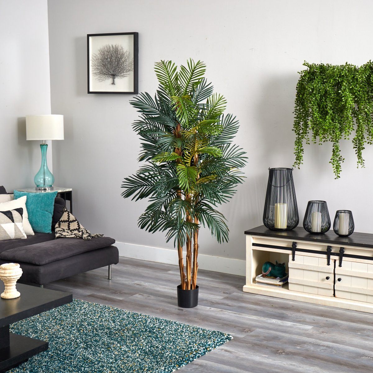 6ft Nearly Natural Robellini Palm Silk Tree in a black planter with lush green fronds on Tampa Home & Garden Store
