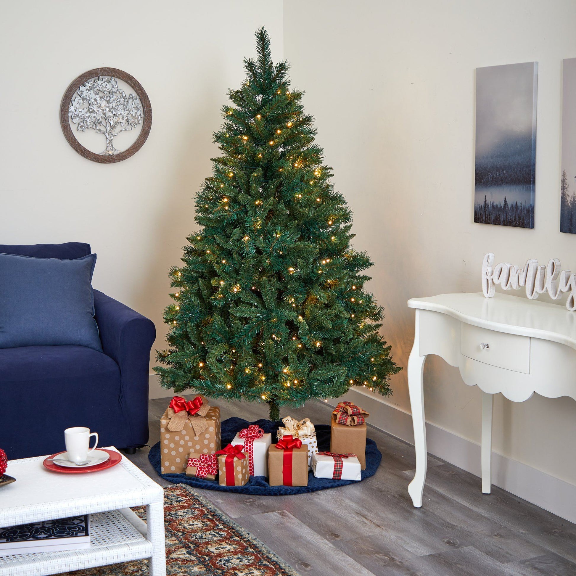 6' Rocky Mountain Mixed Pine Artificial Christmas Tree by Nearly Natural with 300 LEDs on Tampa Home & Garden Store