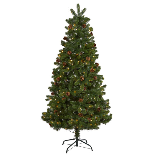 Nearly Natural 6' Rocky Mountain Spruce Christmas tree with pinecones and 250 LED lights on Tampa Home & Garden Store