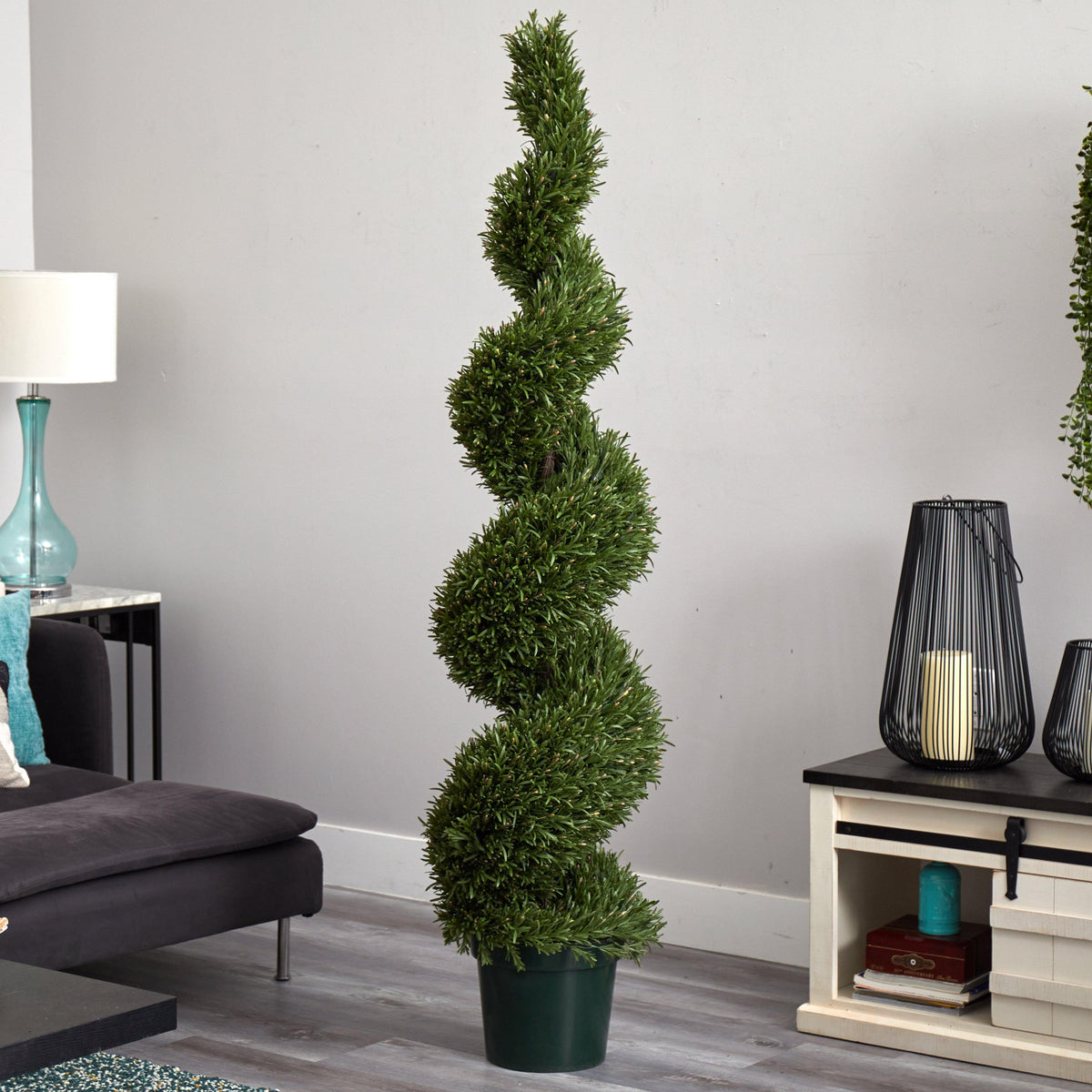 6 ft Rosemary Spiral Tree topiary by Nearly Natural in green pot for indoor/outdoor use on Tampa Home & Garden Store