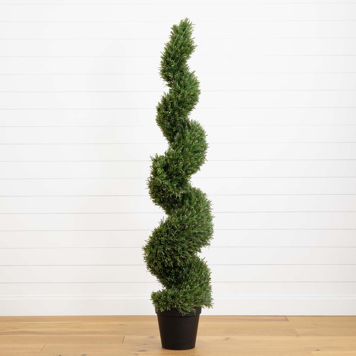 6' Rosemary Spiral Tree by Nearly Natural with dense green foliage in a black pot on Tampa Home & Garden Store