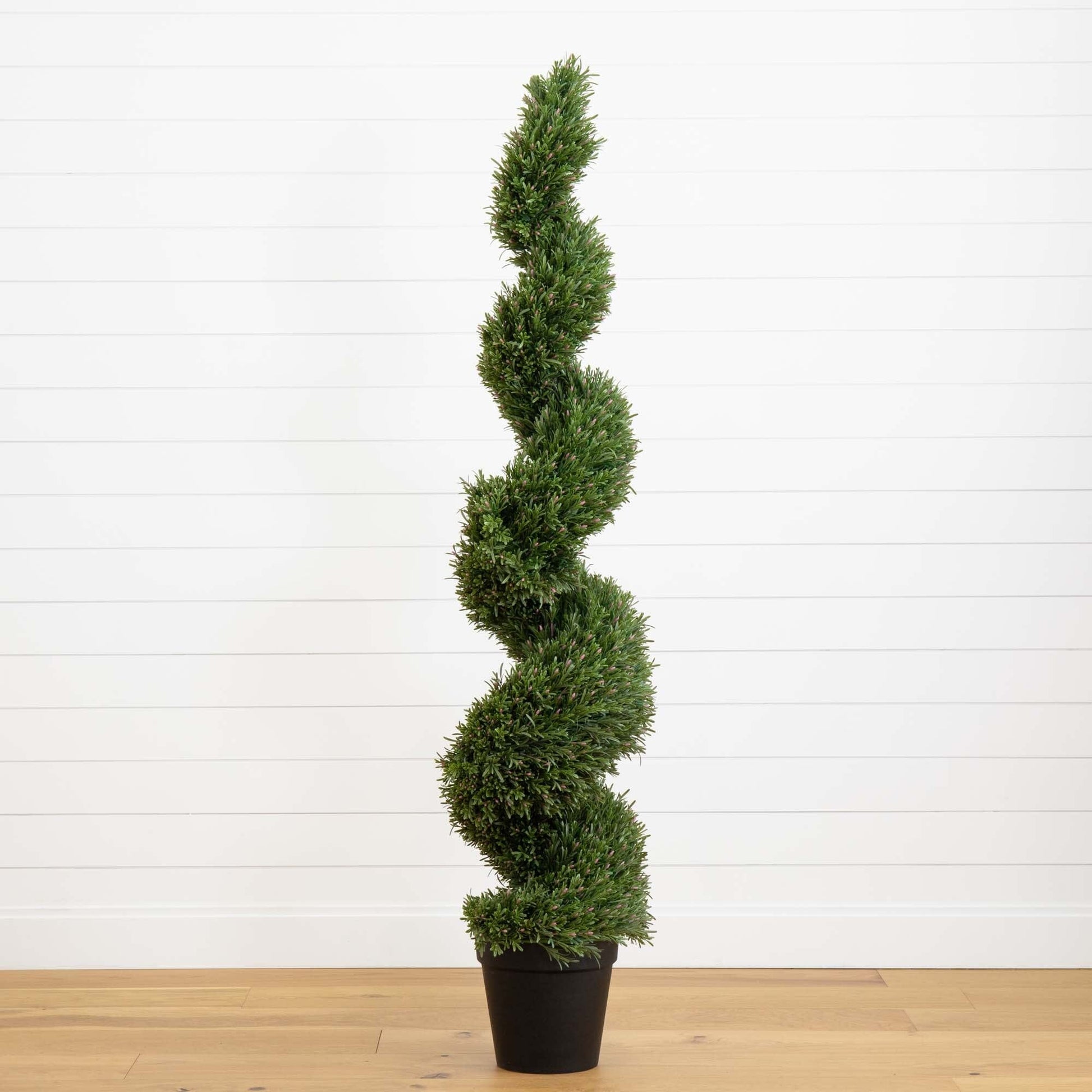 6' Rosemary Spiral Tree by Nearly Natural with dense green foliage in a black pot on Tampa Home & Garden Store