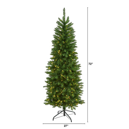6’ Slim Green Mountain Pine Artificial Christmas Tree with 250 Clear LED Lights