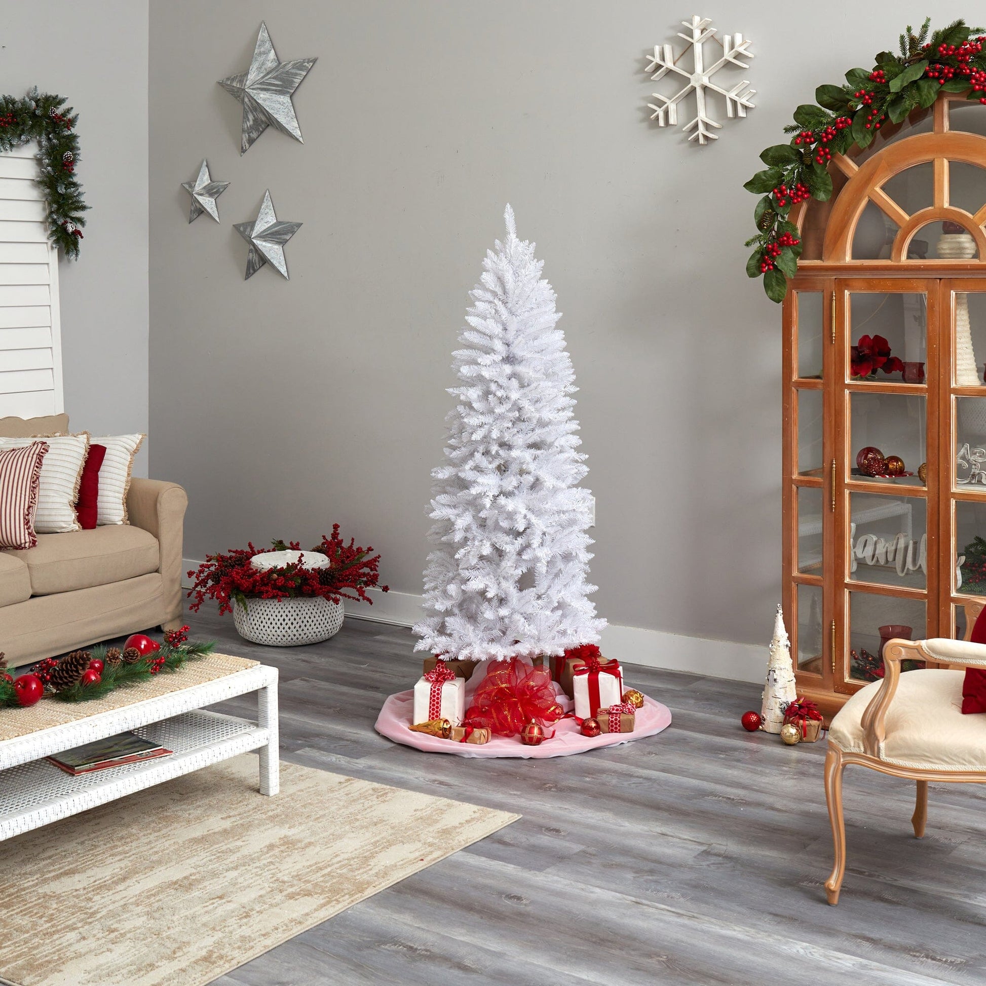 6’ Slim White Artificial Christmas Tree with 743 Bendable Branches Nearly Natural on Tampa Home & Garden Store