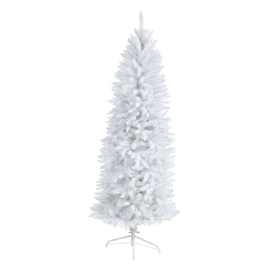 6 ft Slim White Artificial Christmas Tree with 743 Bendable Branches by Nearly Natural on Tampa Home & Garden Store
