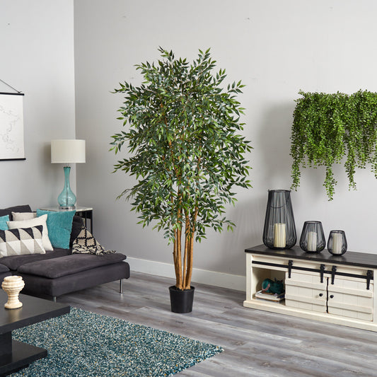 6' Smilax Silk Tree by Nearly Natural with dense green silk leaves in a black pot on Tampa Home & Garden Store
