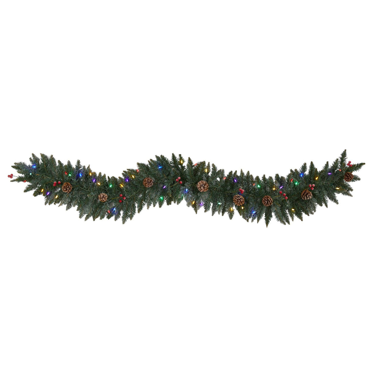 Garland Nearly Natural 6' snow-dusted with pinecones and berries, LED lights on Tampa Home & Garden Store