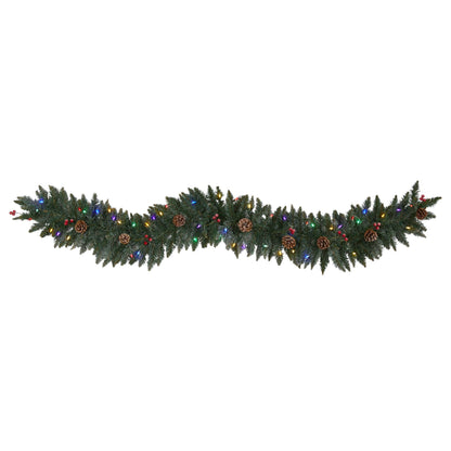 Garland Nearly Natural 6' snow-dusted with pinecones and berries, LED lights on Tampa Home & Garden Store