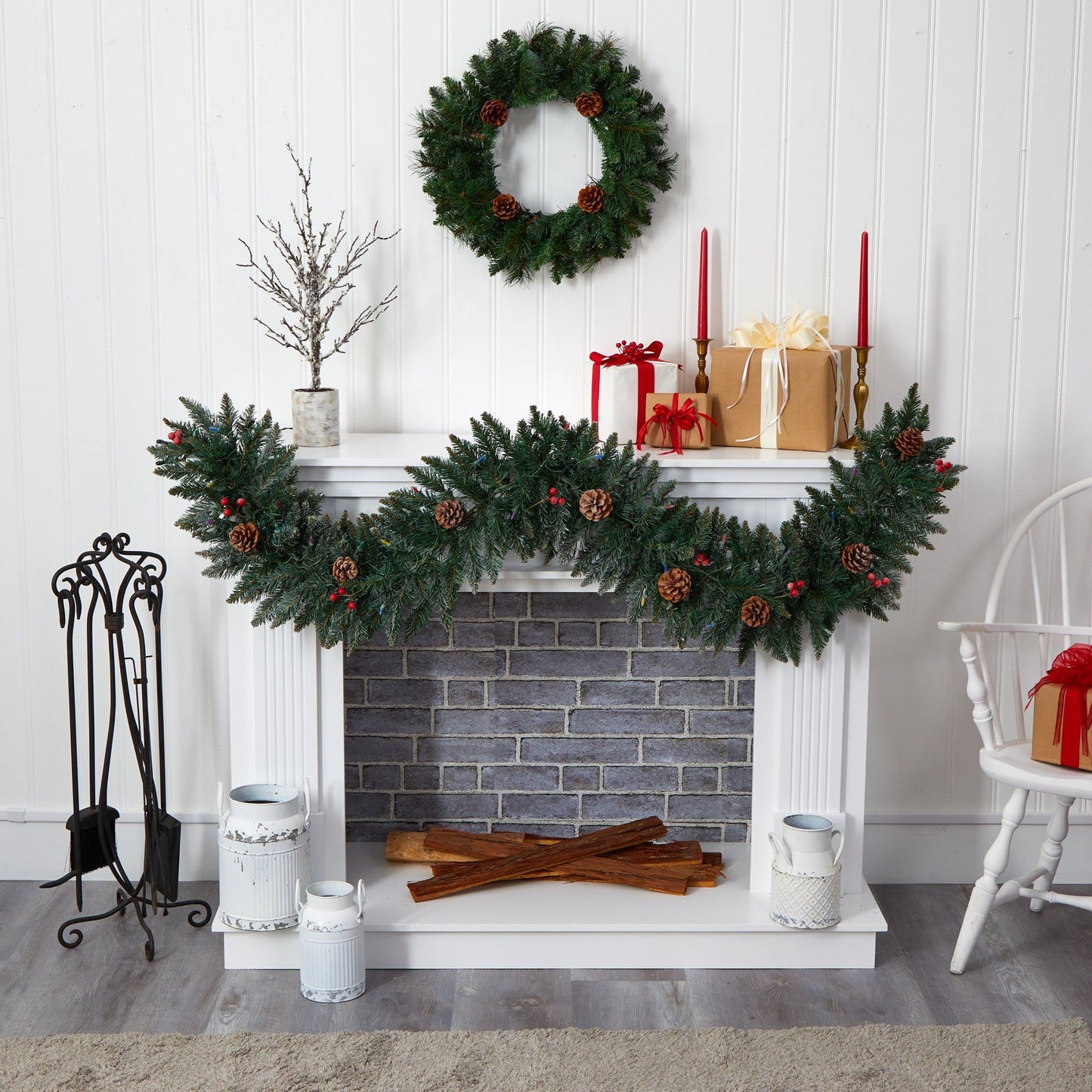 6' Snow Dusted garland with 50 LED lights, berries and pinecones by Nearly Natural on Tampa Home & Garden Store