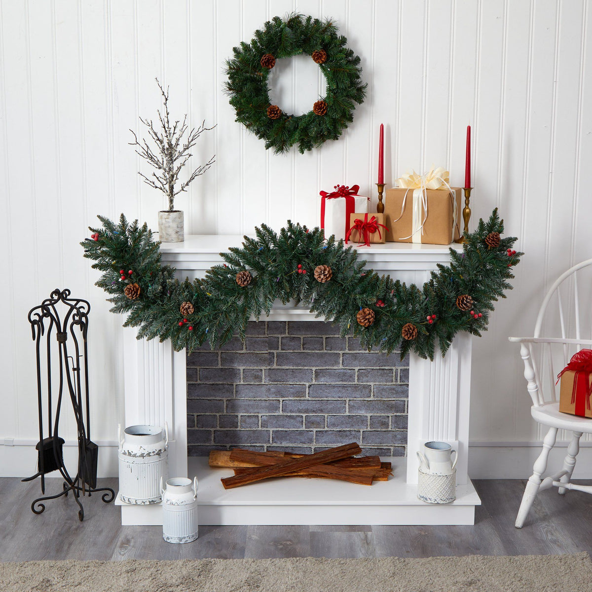 6' Snow Dusted garland with 50 LED lights, berries and pinecones by Nearly Natural on Tampa Home & Garden Store