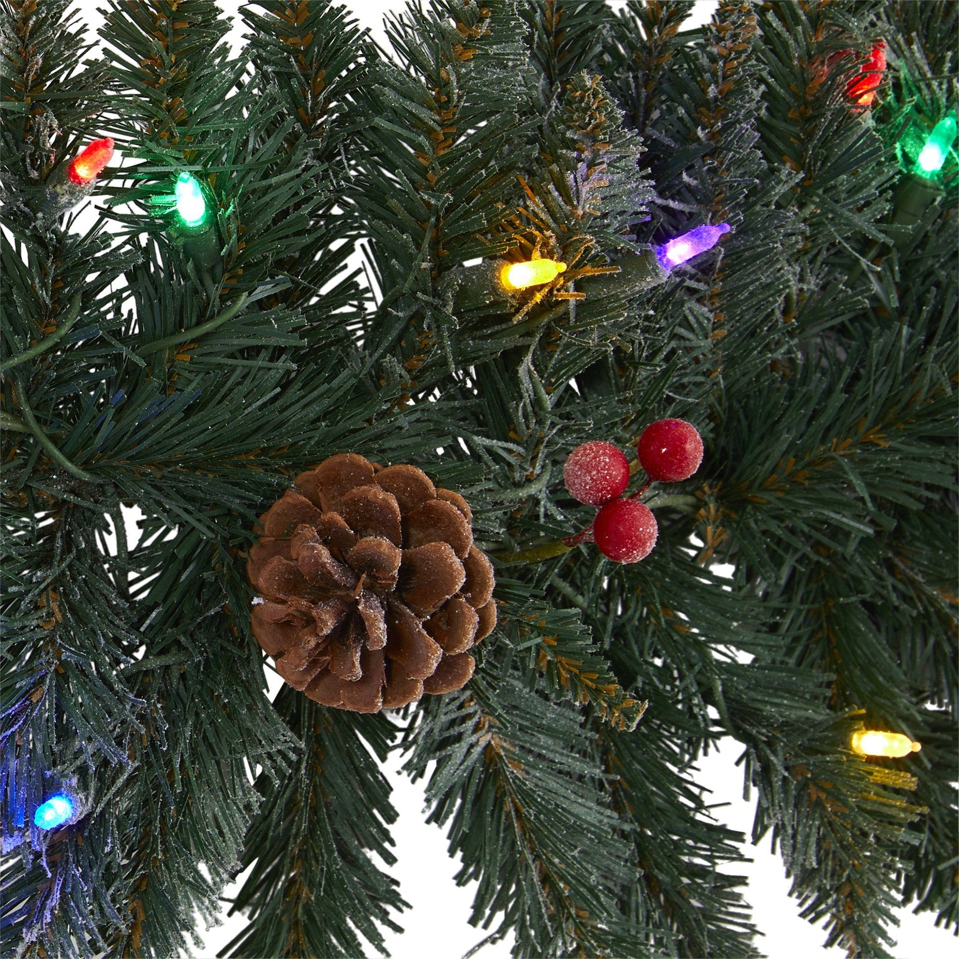 Garland Nearly Natural snow-dusted with 50 multicolor LED lights, berries and pinecones on Tampa Home & Garden Store