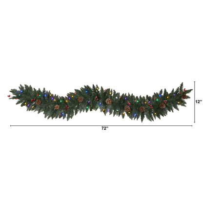 Garland Nearly Natural 6' snow-dusted Christmas with 50 LED lights, berries and pinecones on Tampa Home & Garden Store
