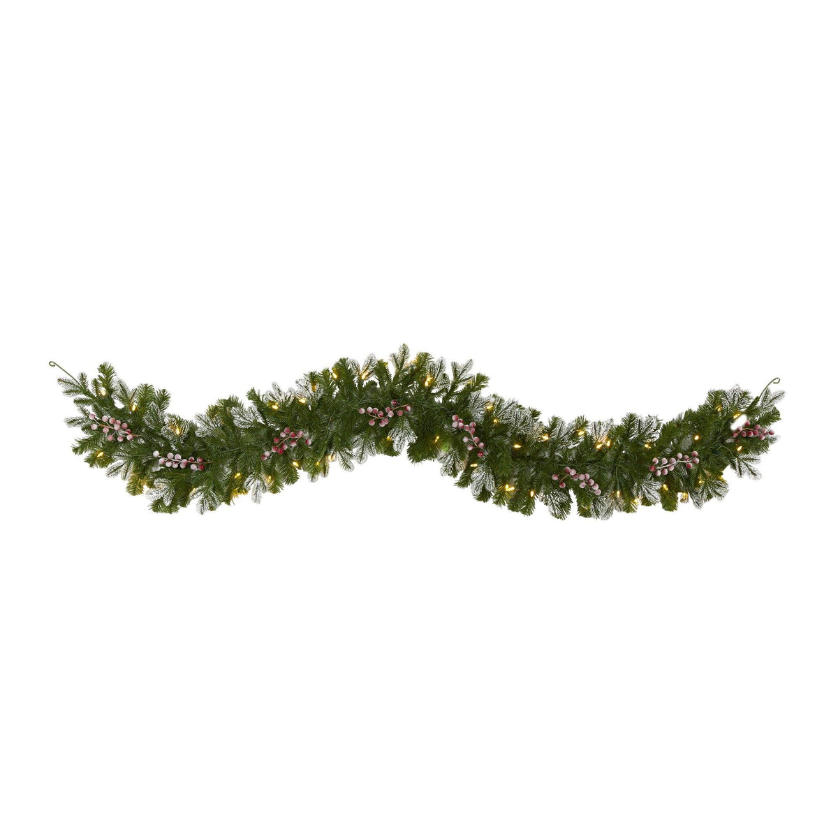6 ft snow tipped garland with warm white LEDs and berries by Nearly Natural on Tampa Home & Garden Store