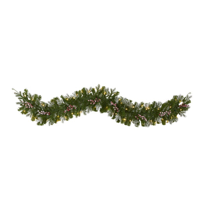 6 ft snow tipped garland with warm white LEDs and berries by Nearly Natural on Tampa Home & Garden Store