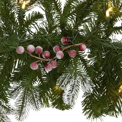 6' snow-tipped artificial Christmas garland with 50 warm white LEDs and red frosted berries on Tampa Home & Garden Store