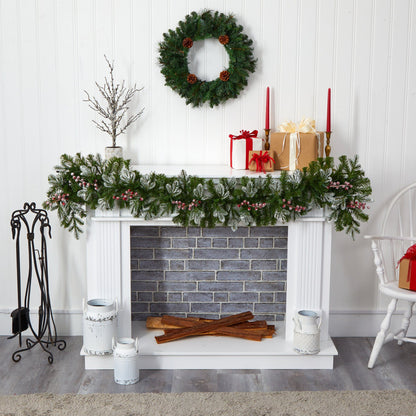 6' Snow Tipped Christmas Garland with 50 warm white LEDs and berries by Nearly Natural on Tampa Home & Garden Store