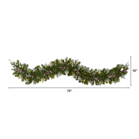 6' Snow Tipped Artificial Christmas Garland with warm white LED lights and berries on Tampa Home & Garden Store