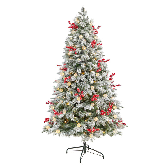 6' Snow Tipped Norwegian Fir Pre-Lit Tree with 200 LED Lights, 50 LED Globe Lights - Tampa Home & Garden Store