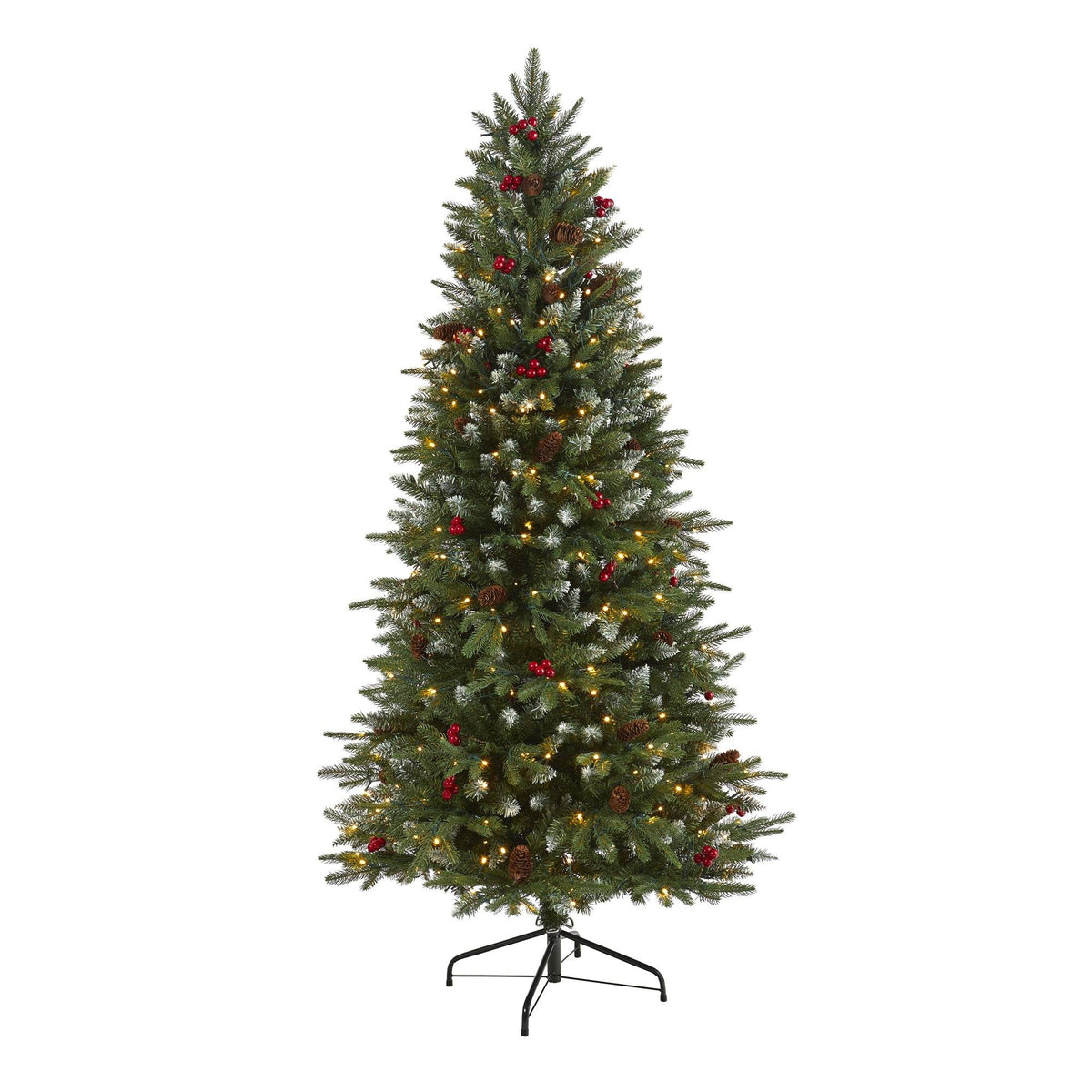 6 ft Snow Tipped Portland Spruce Christmas Tree with frosted berries and pinecones, 300 LEDs on Tampa Home & Garden Store