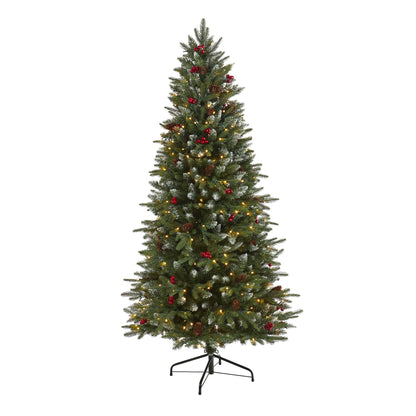6 ft Snow Tipped Portland Spruce Christmas Tree with frosted berries and pinecones, 300 LEDs on Tampa Home & Garden Store