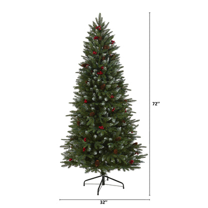Nearly Natural 6' Snow Tipped Portland Spruce artificial Christmas tree with 300 LED lights on Tampa Home & Garden Store