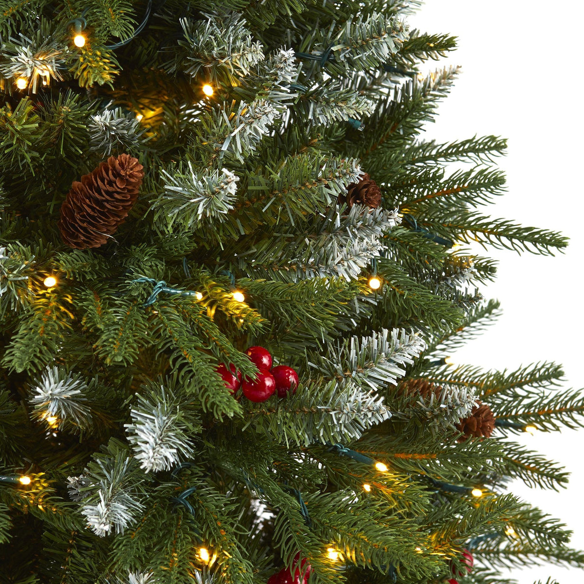 6' Snow-tipped Portland Spruce Christmas tree by Nearly Natural with pinecones and lights on Tampa Home & Garden Store