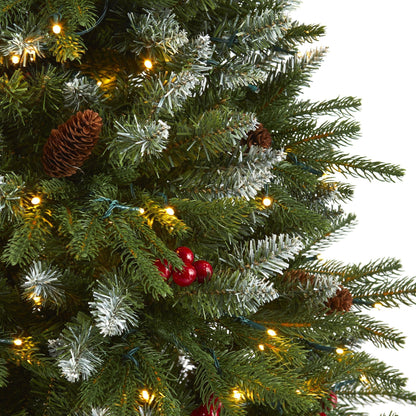 6' Snow-tipped Portland Spruce Christmas tree by Nearly Natural with pinecones and lights on Tampa Home & Garden Store