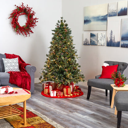 6 ft Snowed tipped mixed pine artificial Christmas tree with 250 LED lights and pine cones on Tampa Home & Garden Store