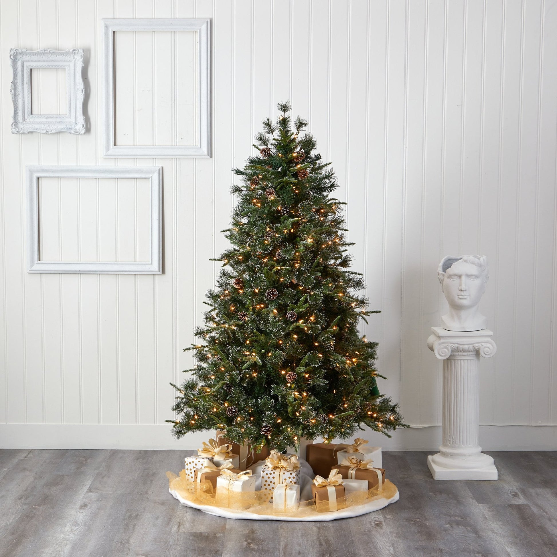Christmas tree Nearly Natural 6 ft Snowed-Tipped Clermont mixed pine with 250 LED lights on Tampa Home & Garden Store