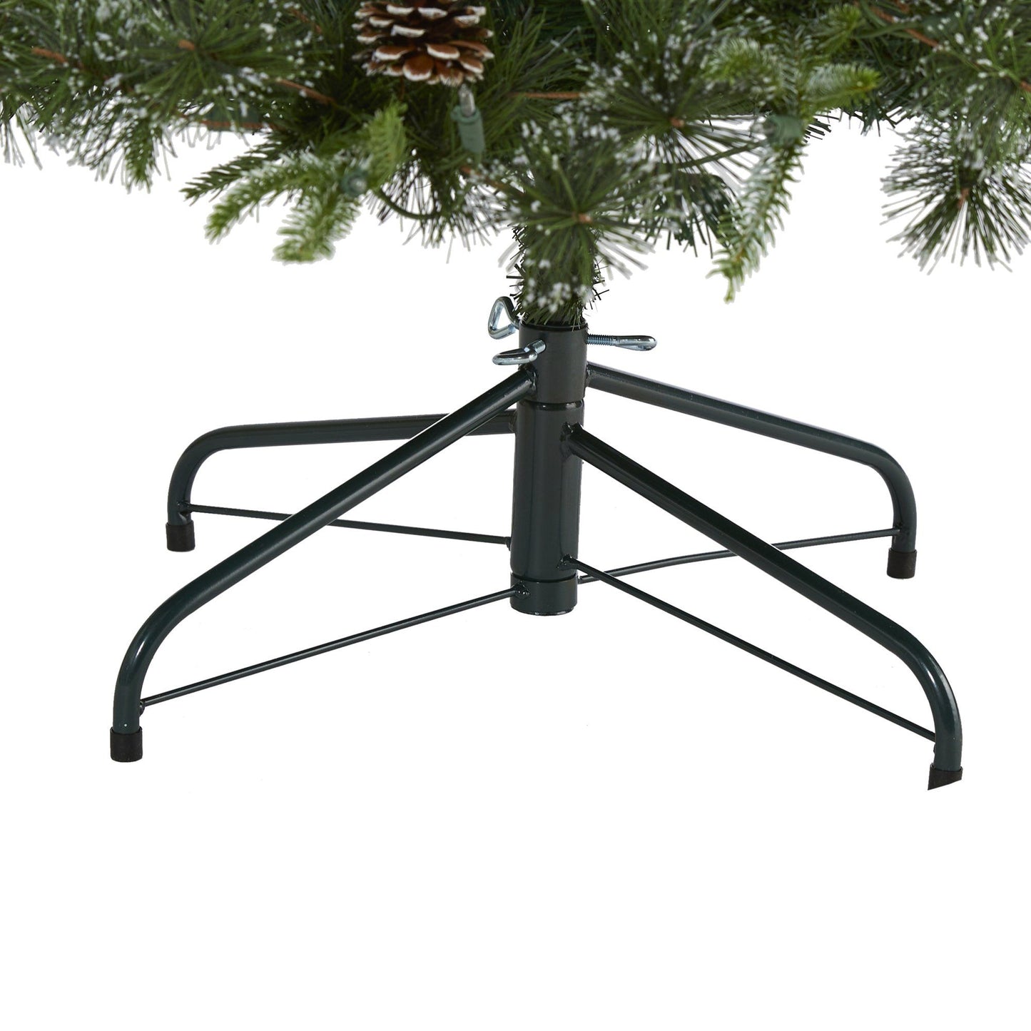6 ft snow-tipped Clermont mixed pine artificial Christmas tree base with pine cones on Tampa Home & Garden Store