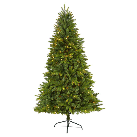 Sun Valley Fir artificial Christmas tree, 6 ft, 300 clear LED lights, Nearly Natural on Tampa Home & Garden Store