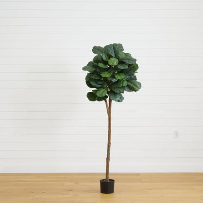 6 ft Fiddle Leaf Fig Artificial Tree by Nearly Natural with dark green leaves in a black pot on Tampa Home & Garden Store
